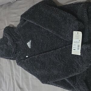 Adidas Girls' Furry Lurex Sherpa Hooded Pullover. Size 10-12